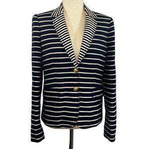 Like new J. Crew Navy Blue & Tan Stripe Schoolboy Blazer Size 6